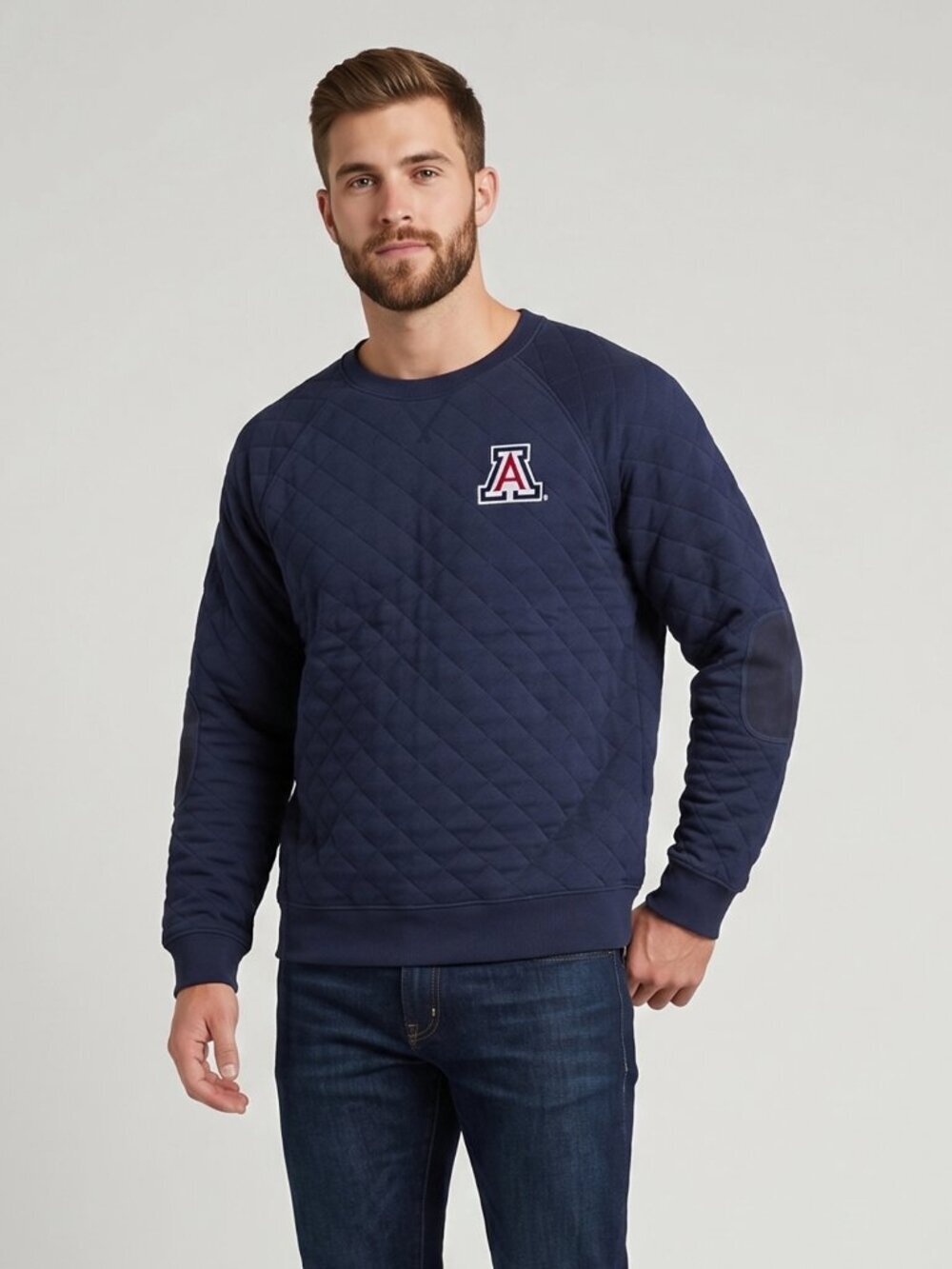 NWT | Boxercraft Arizona Quilted Crew Sweater | Indigo Blue | Elbow Patches | 2X